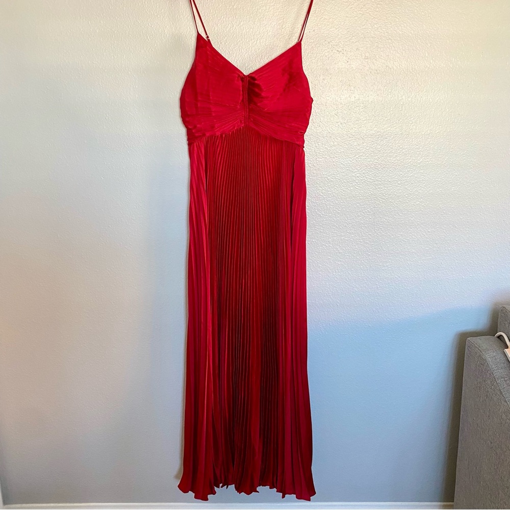 WHITE HOUSE + BLACK MARKET Red Gown Mini Pleat Maxi Dress